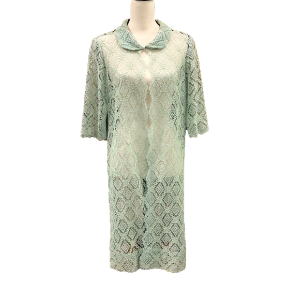 𝅺vintage 1960s Mint Green Lace Scallop Overlay S/M